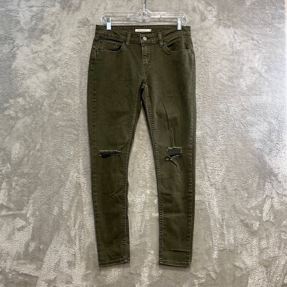 Levi's 535 Super Skinny Jeans Women 30 Olive Green Distressed Low Rise